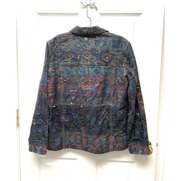 Chico’s Tapestry Embroidered Button Front Jacket Boho Southwest Geometric Size S - Picture 2 of 7